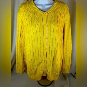 Cherokee yellow cable knit cardigan button down sweater